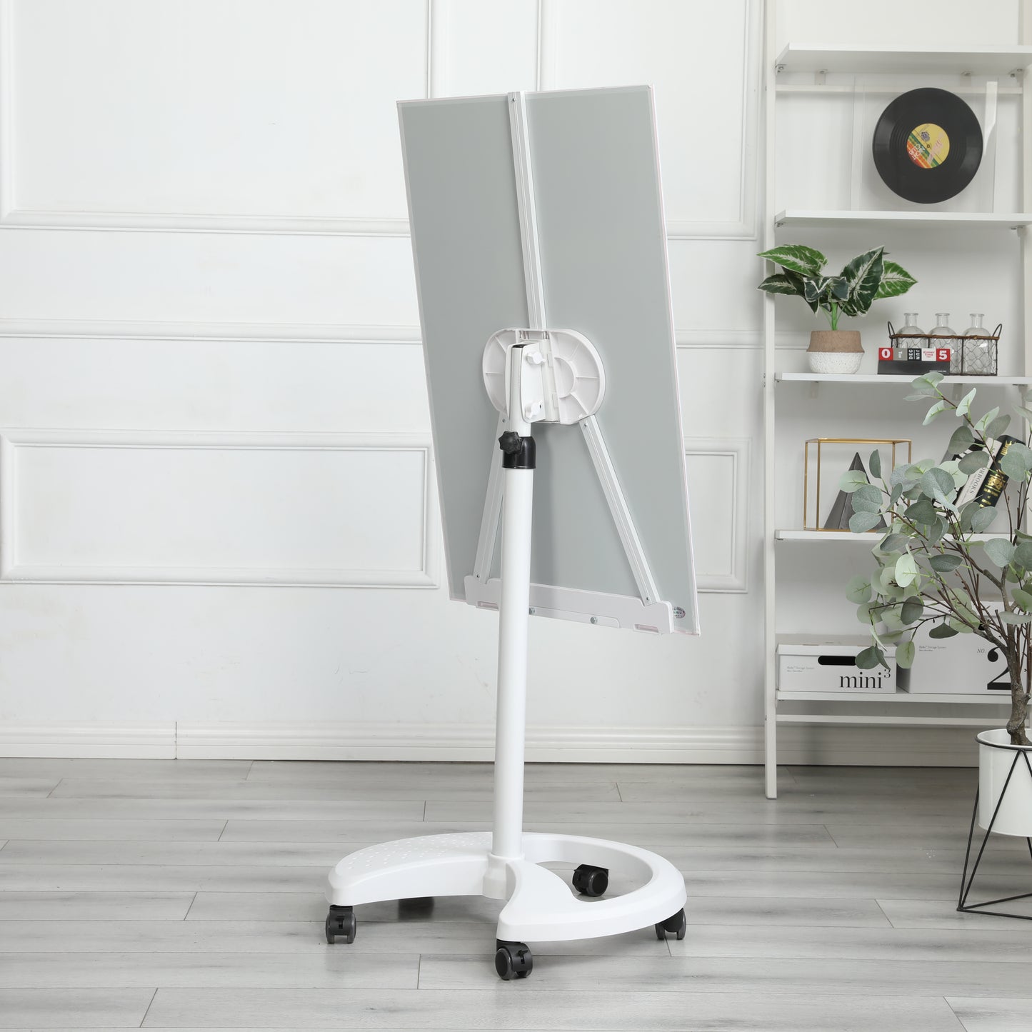 White doublesided magnetic whiteboard on wheels
