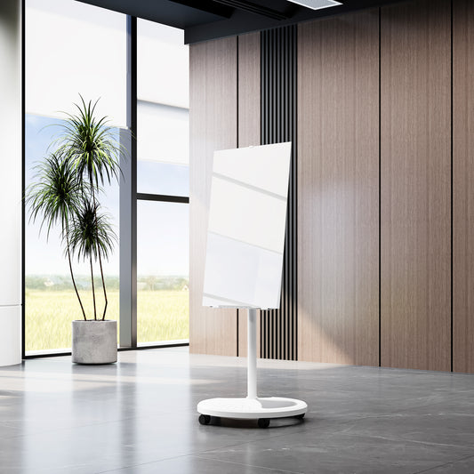 White mobile whiteboard with sleek design and adjustable stand