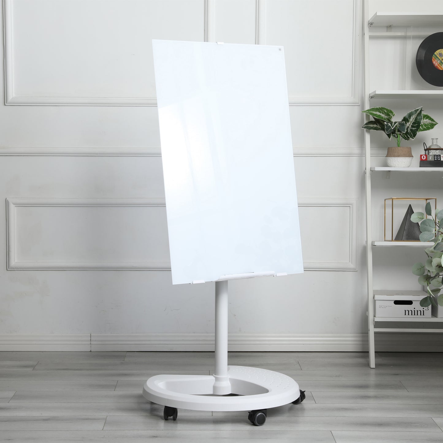 White mobile glass whiteboard with smooth surface