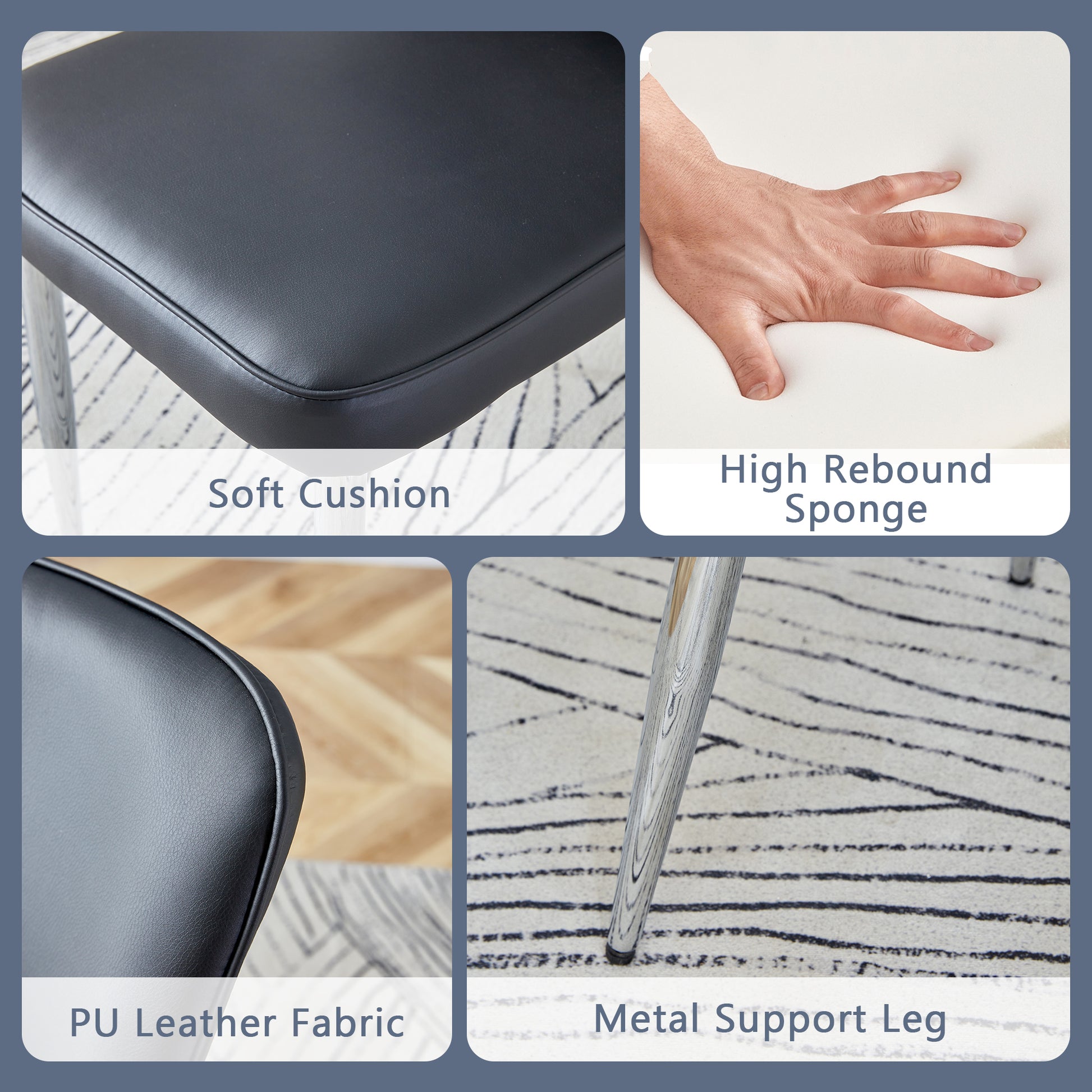 Black PU leather cushioned stool seat