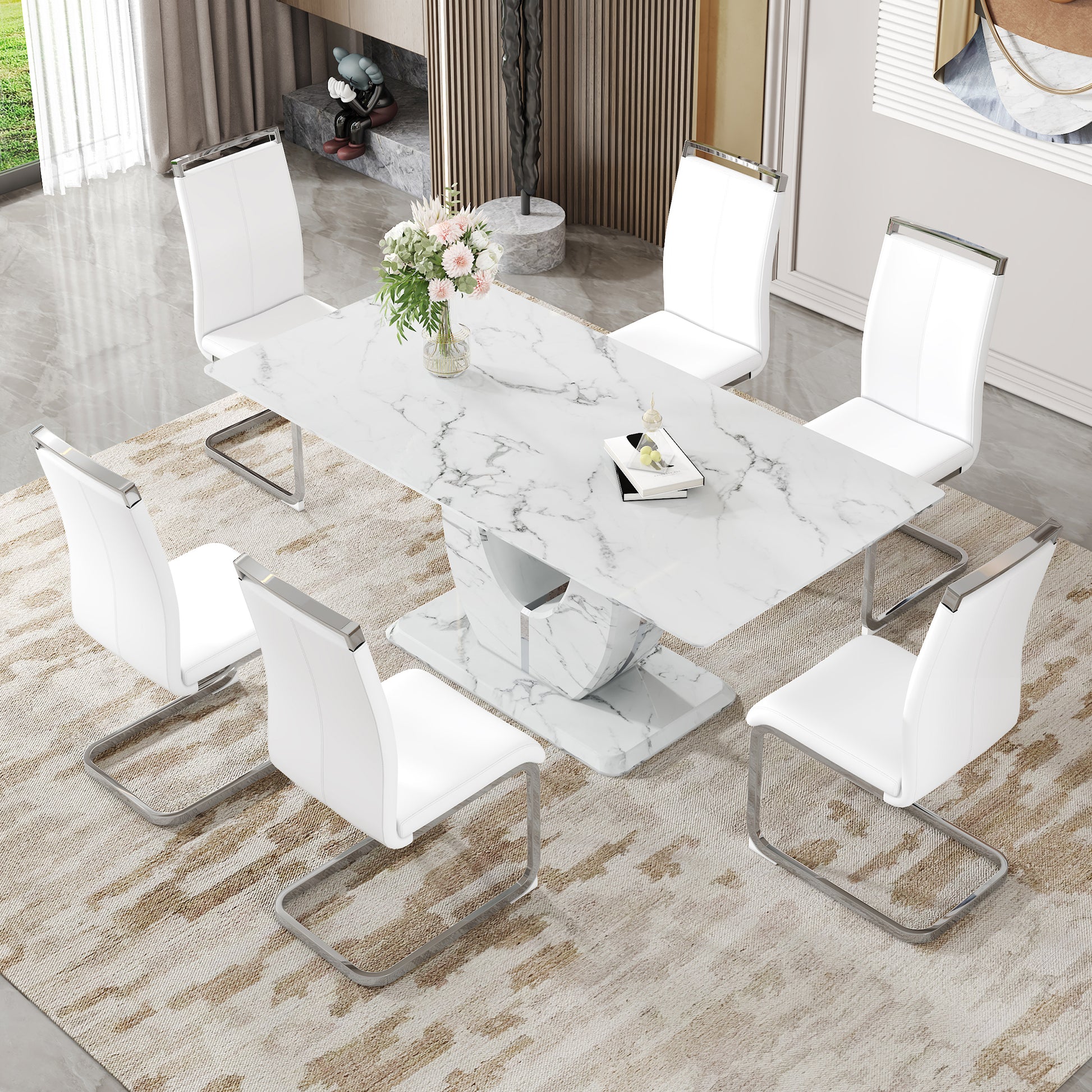 Modern white dining chairs with chrome legs