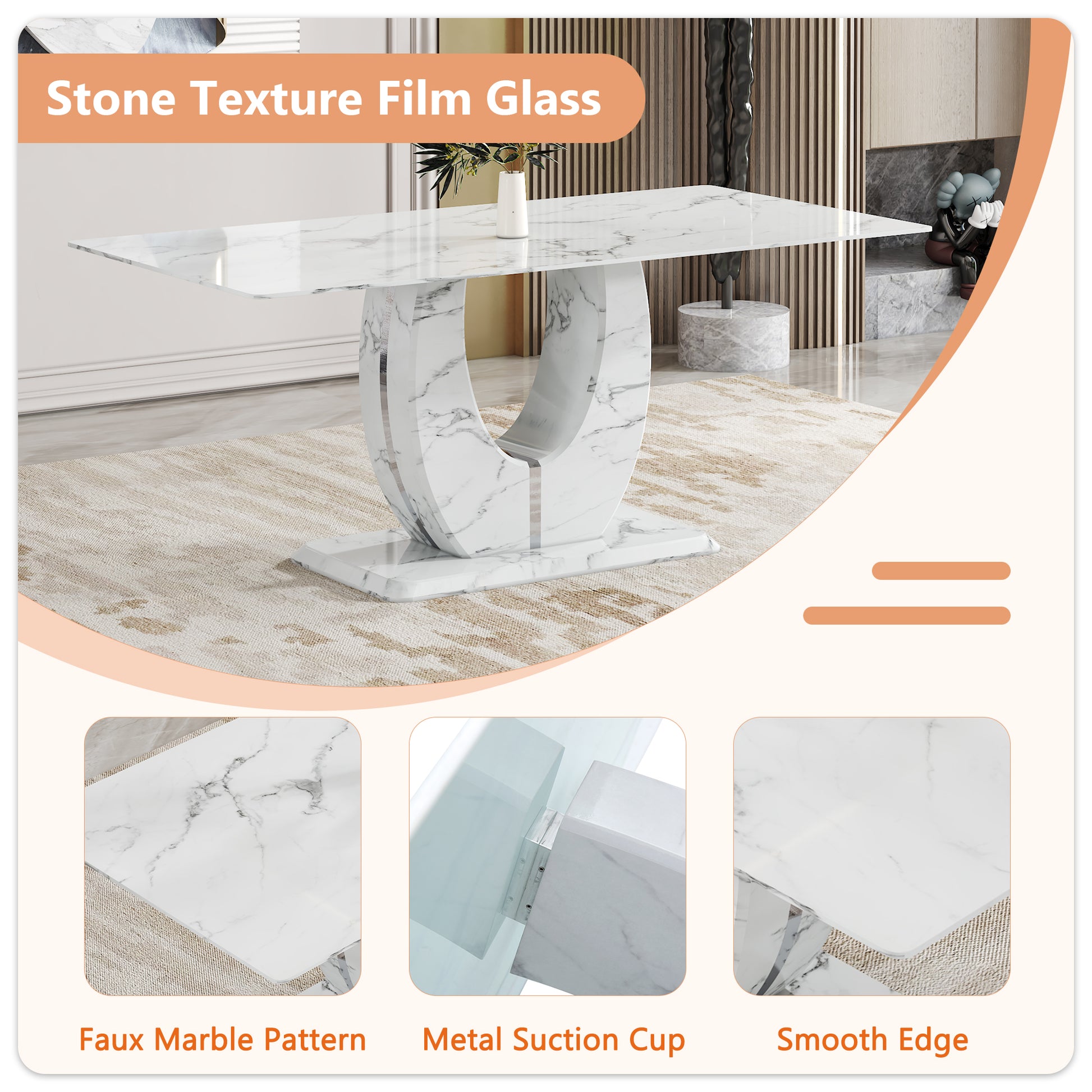 Modern white marble dining table with pedestal base