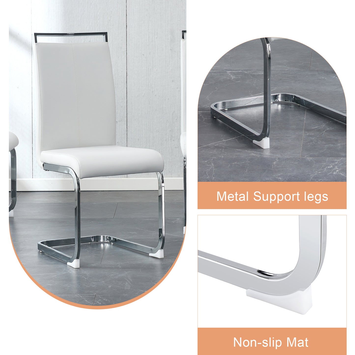 White faux leather dining chair with polished chrome cantilever base