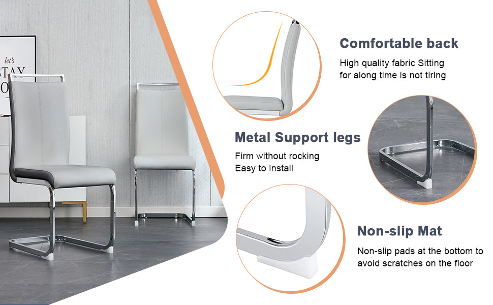 Modern grey dining chair with chrome legs and comfortable seating