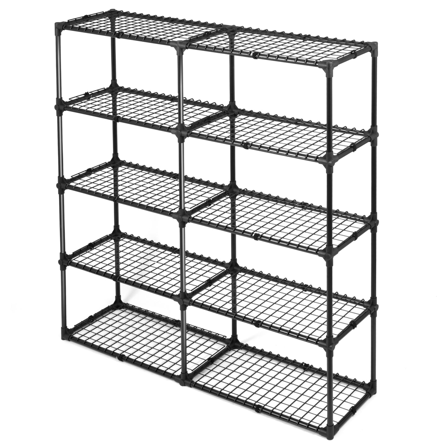 Black tier wire shelf for shoe storage