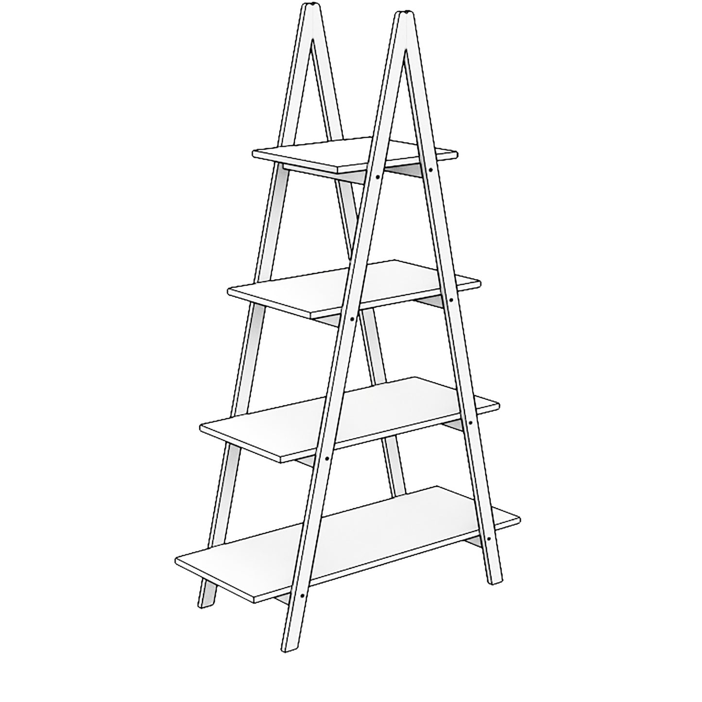 Modern white ladder shelf with four tiers for displaying home decor