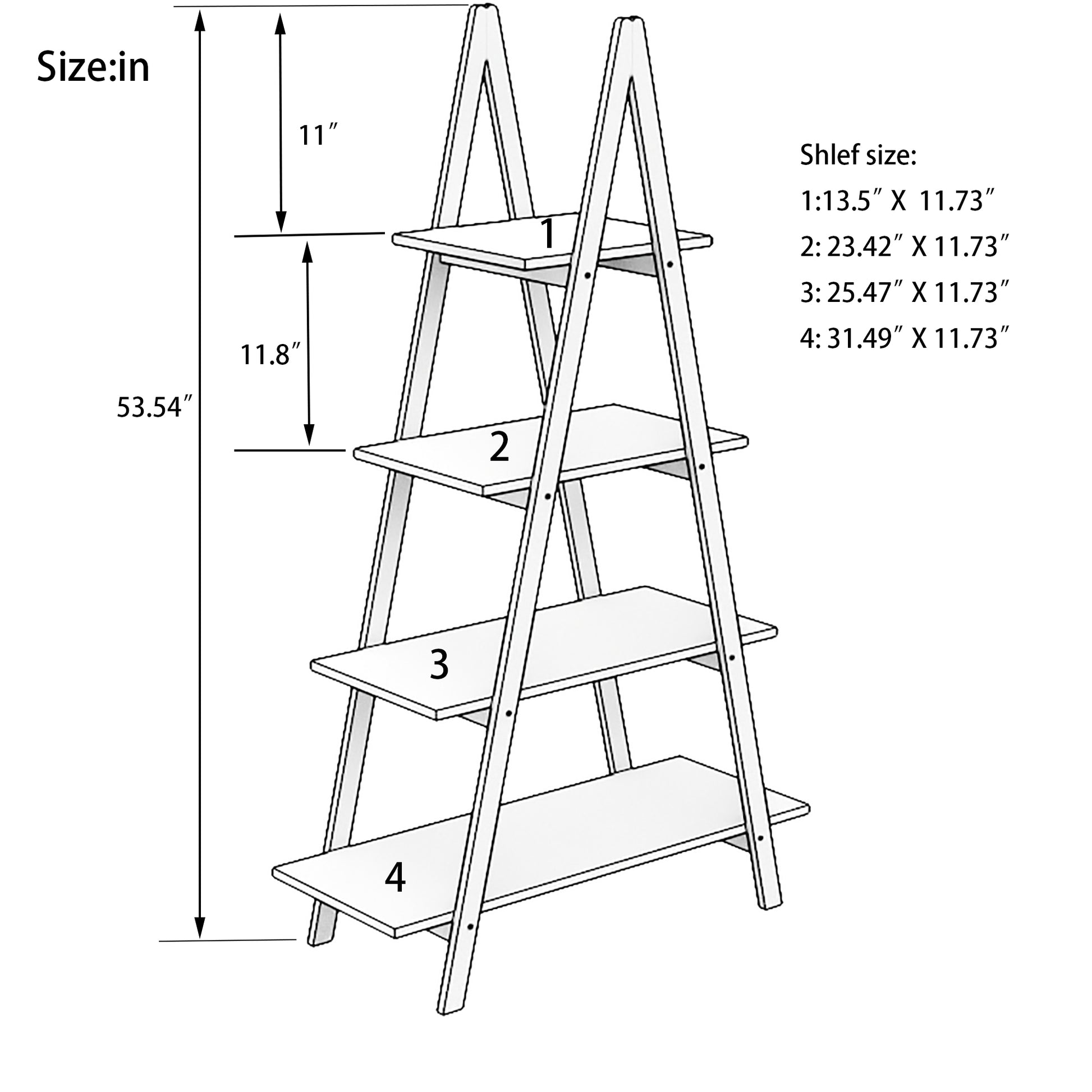 Aframe fourtier ladder bookshelf with dimensions