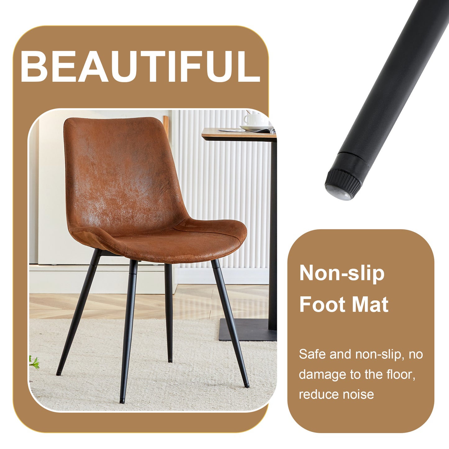 Brown distressed faux leather dining chair with black metal legs