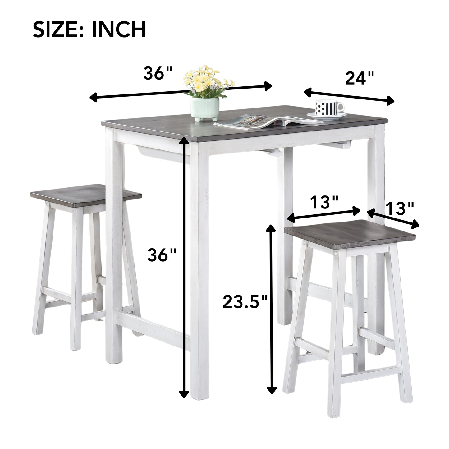 inch high grey and white pub table set with two stools perfect for small spaces