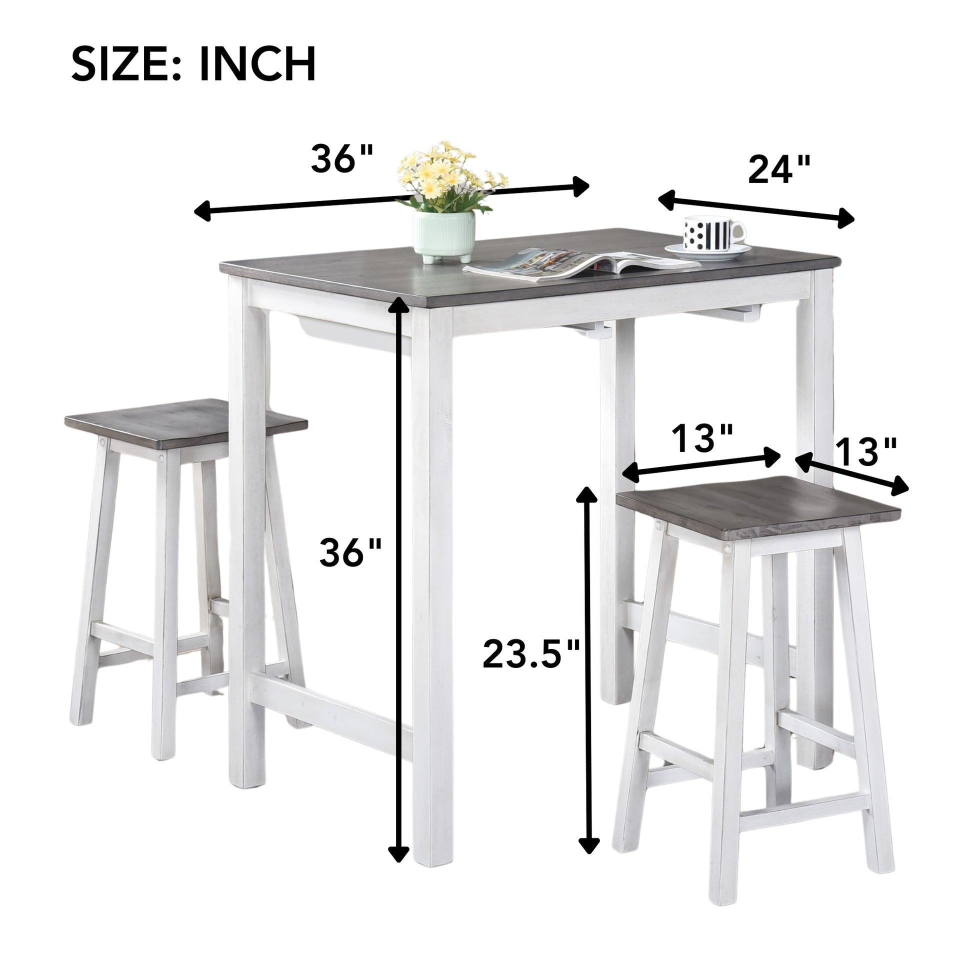 inch high grey and white pub table set with two stools perfect for small spaces