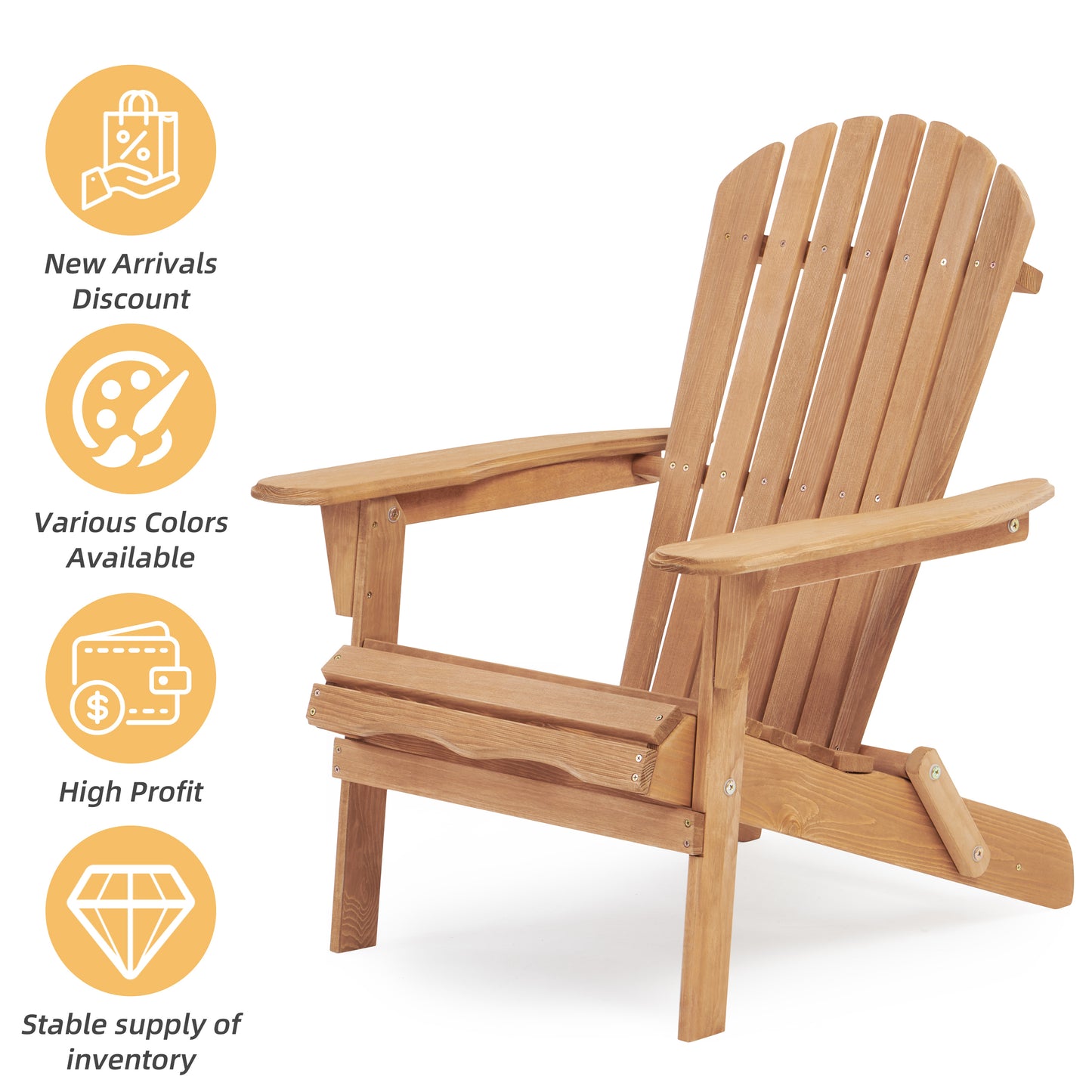 Natural wood Adirondack chair with wide armrests