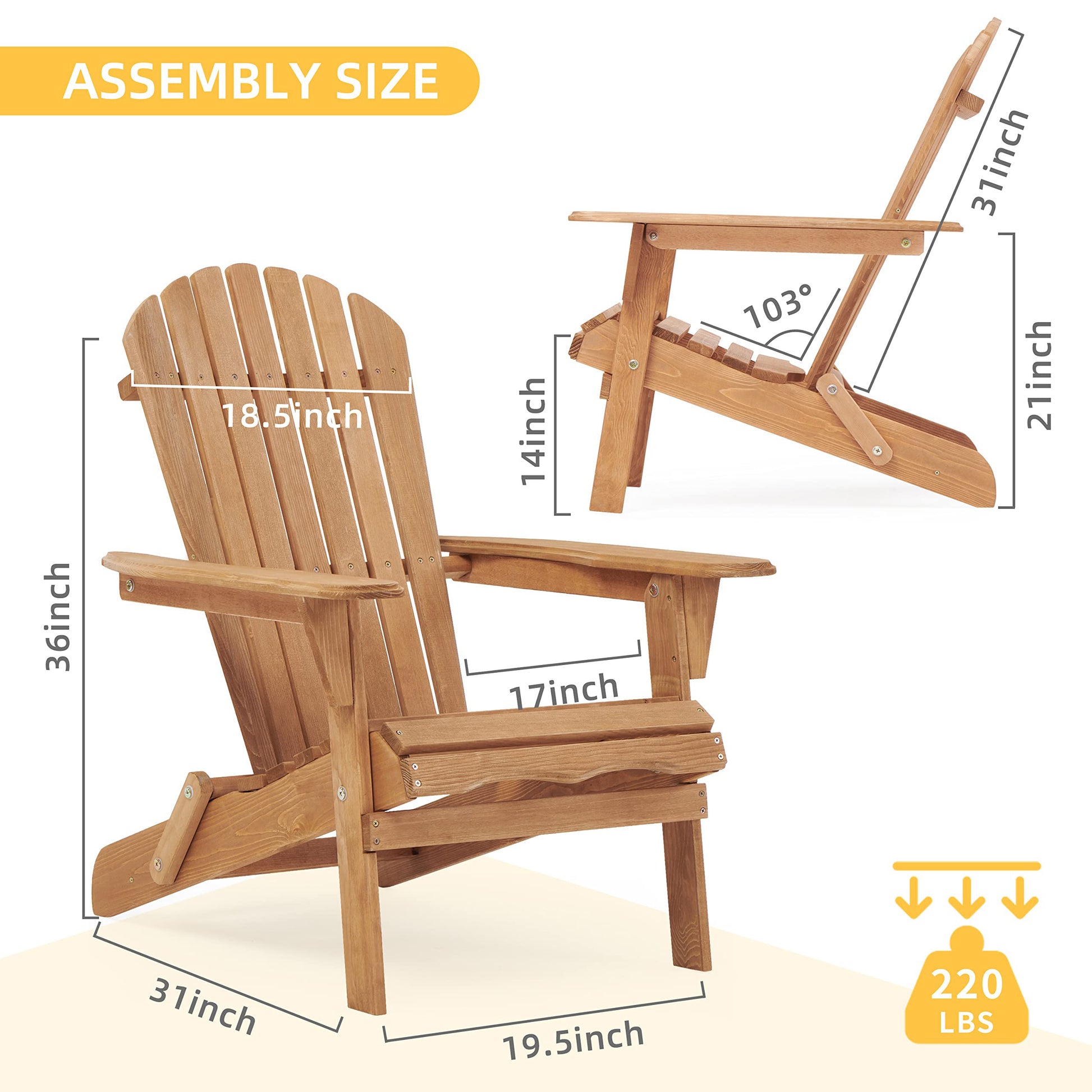 Wooden Adirondack chair with inch height and inch width