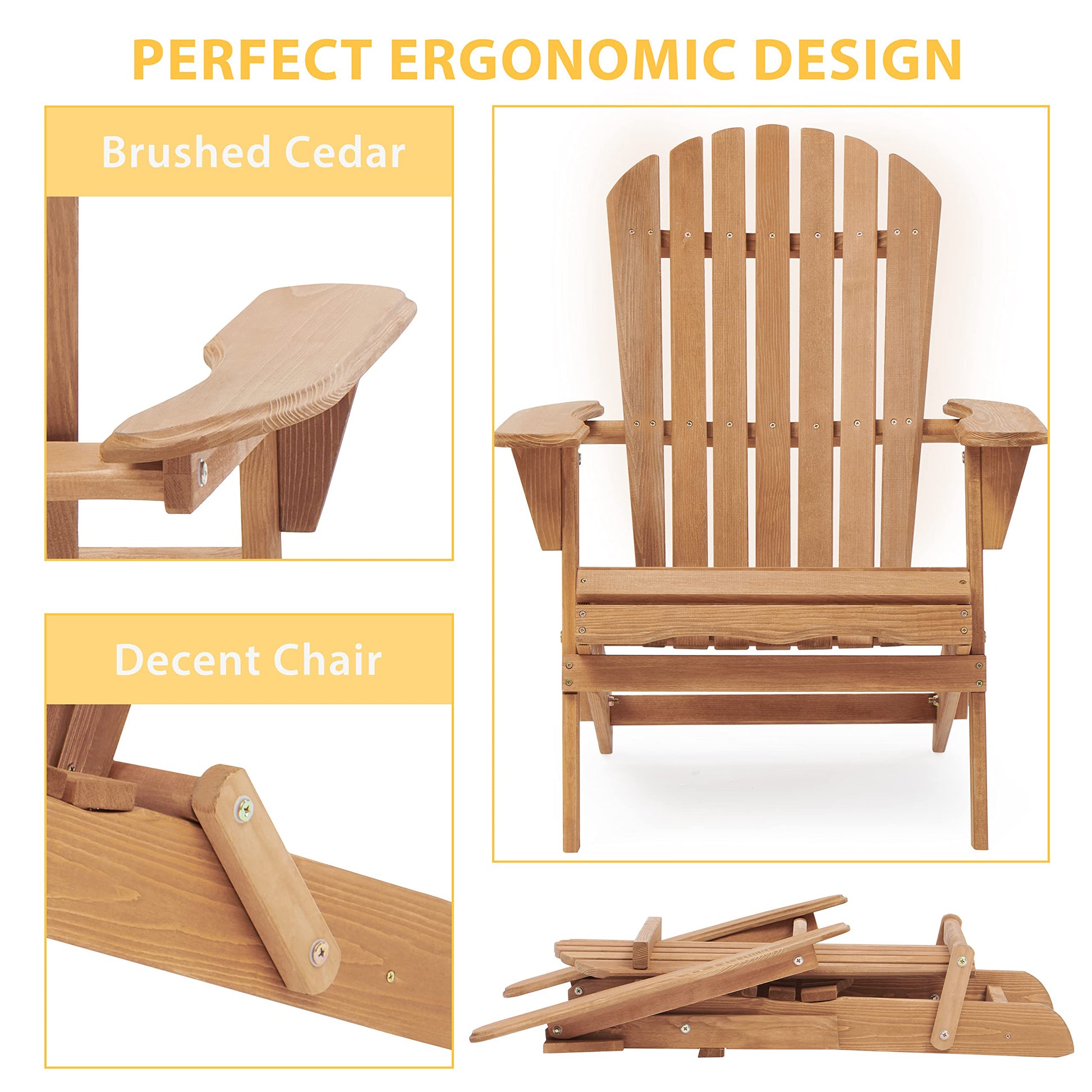 Natural wood Adirondack chair with wide armrests