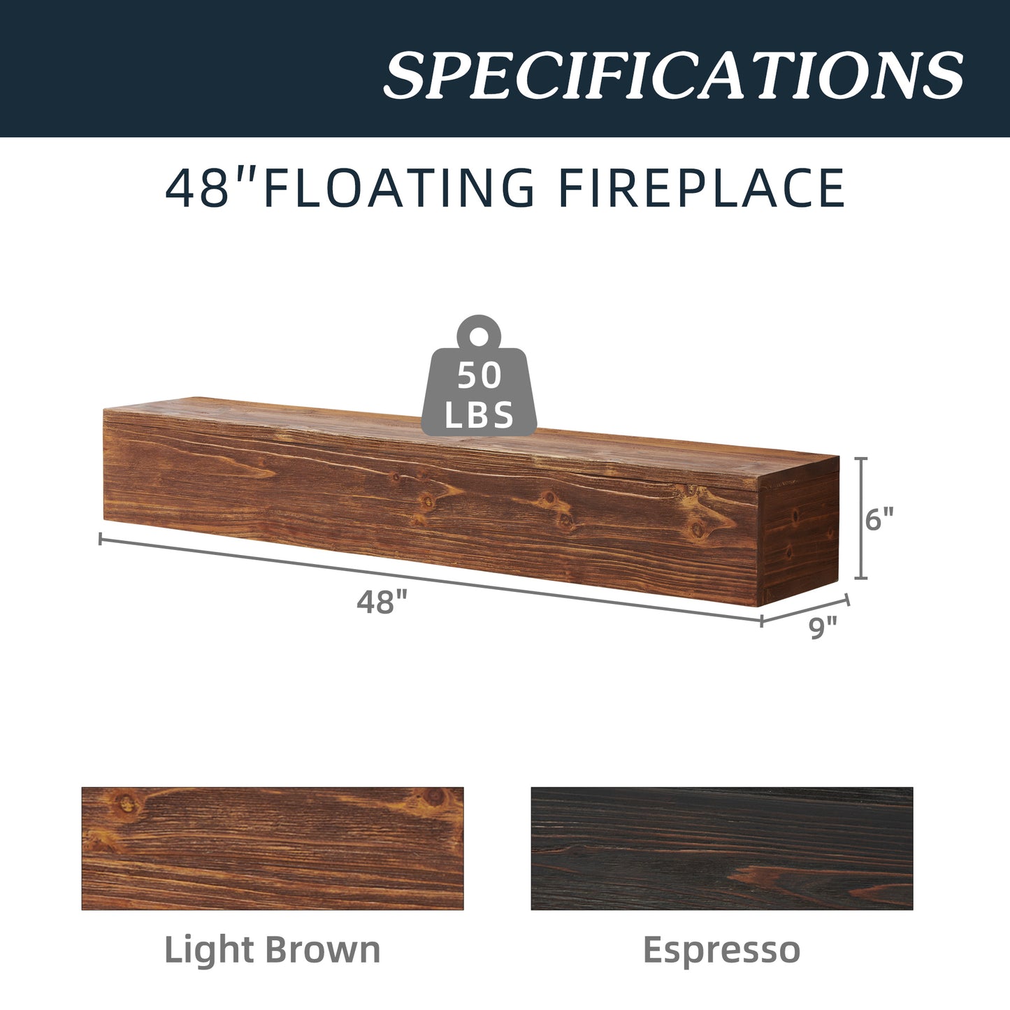 light brown wood floating fireplace mantel