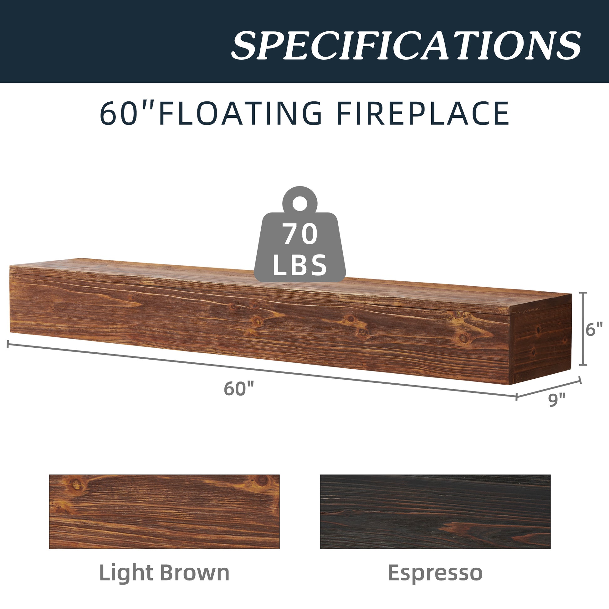inch light brown floating fireplace mantel