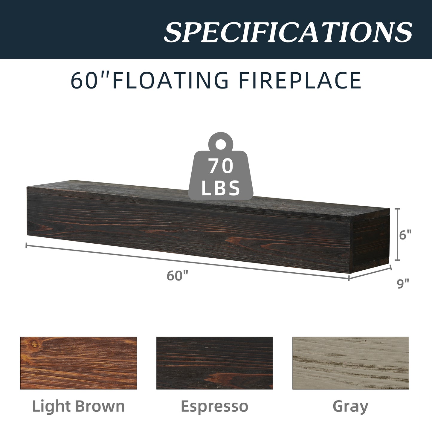 inch espresso floating fireplace mantel