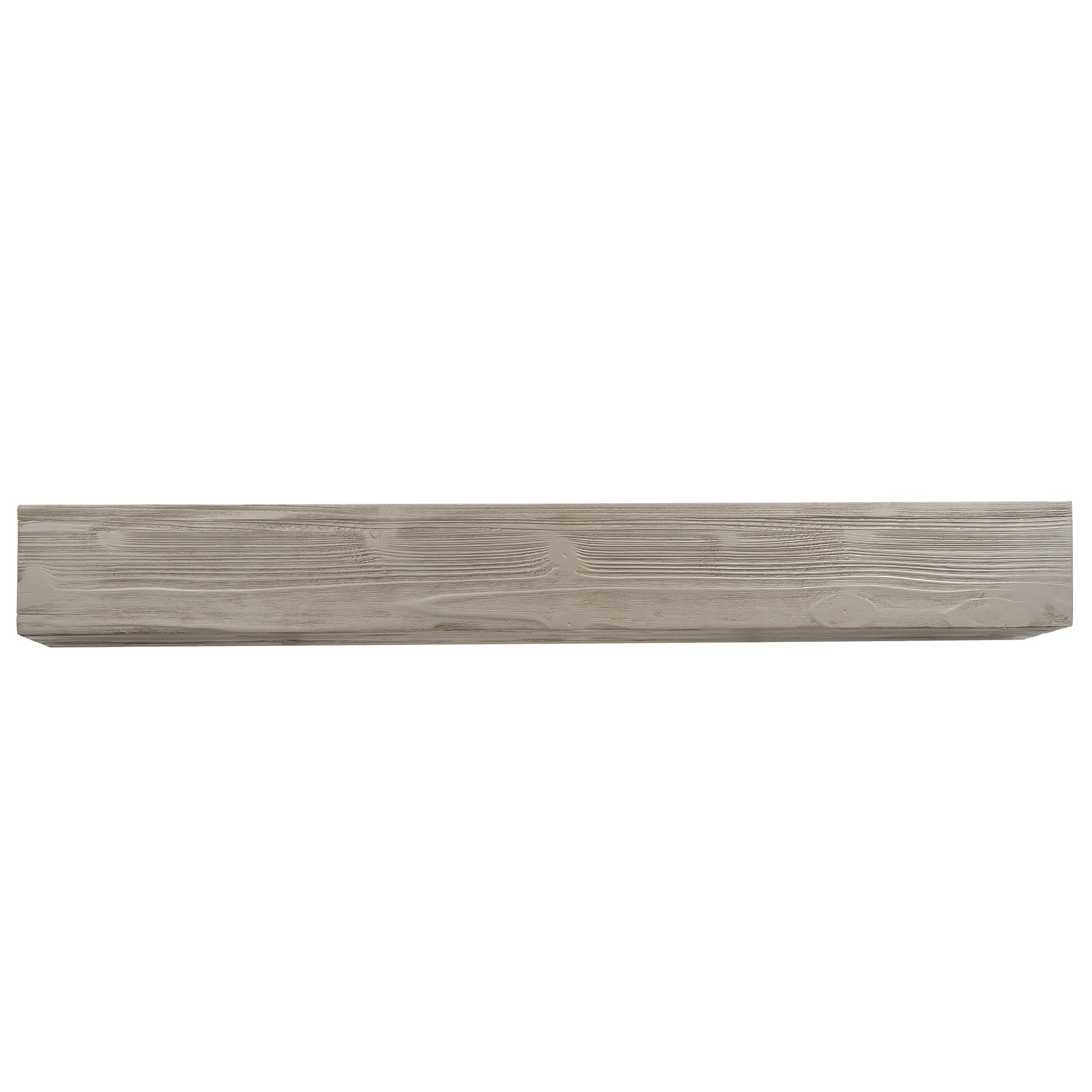 Distressed white wood mantelpiece with visible grain