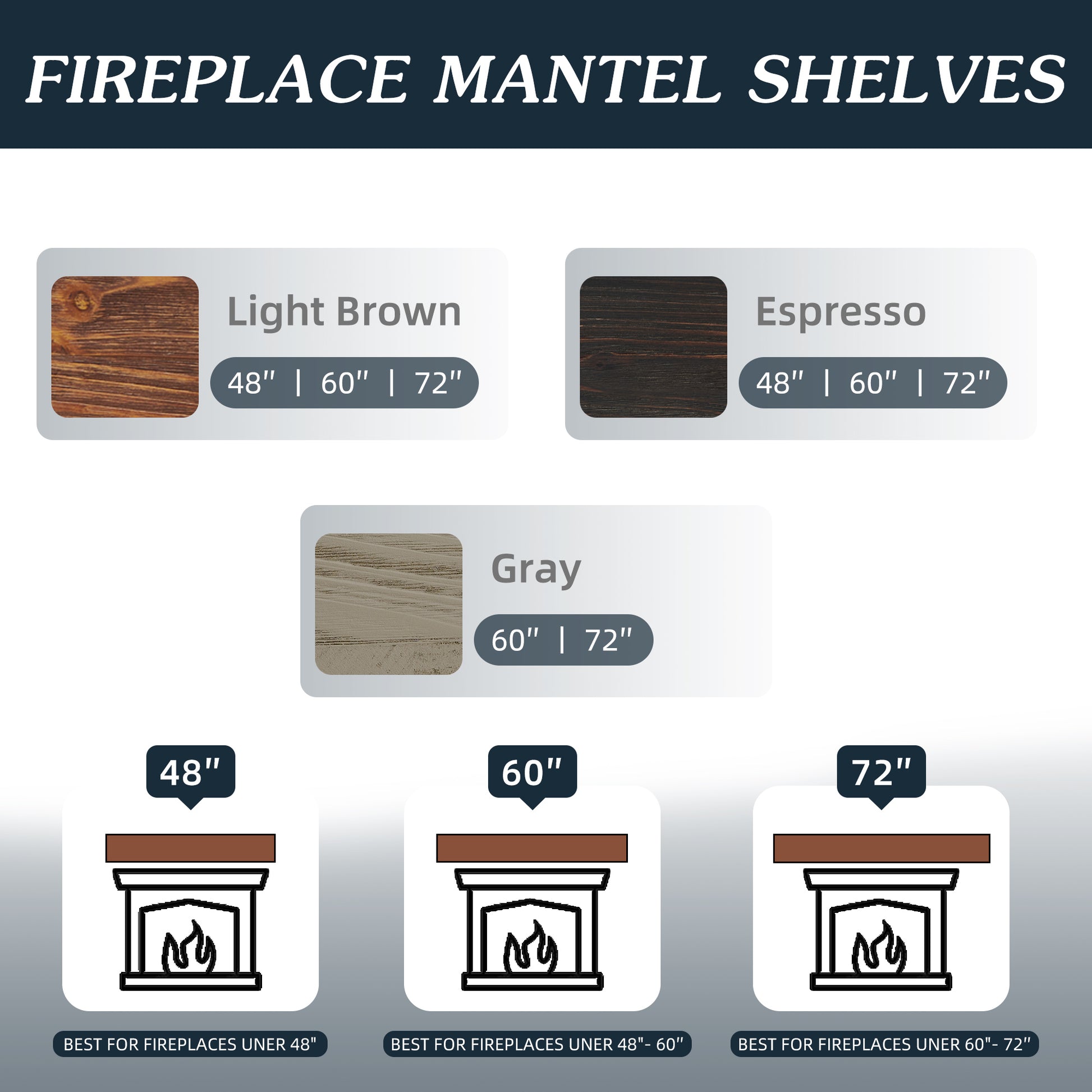 Light brown wood fireplace mantel shelf available in   and  inch sizes