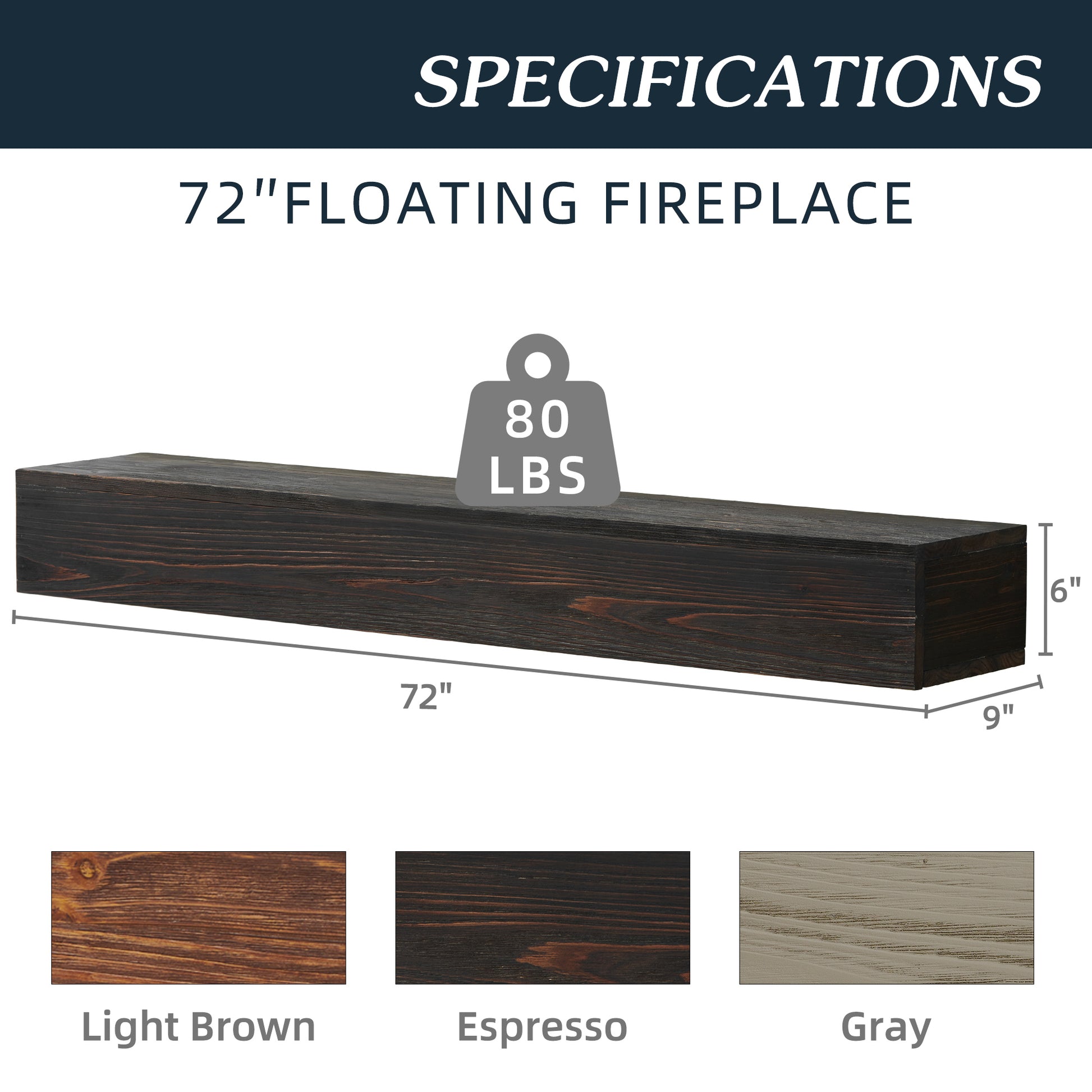 inch espresso floating fireplace mantel