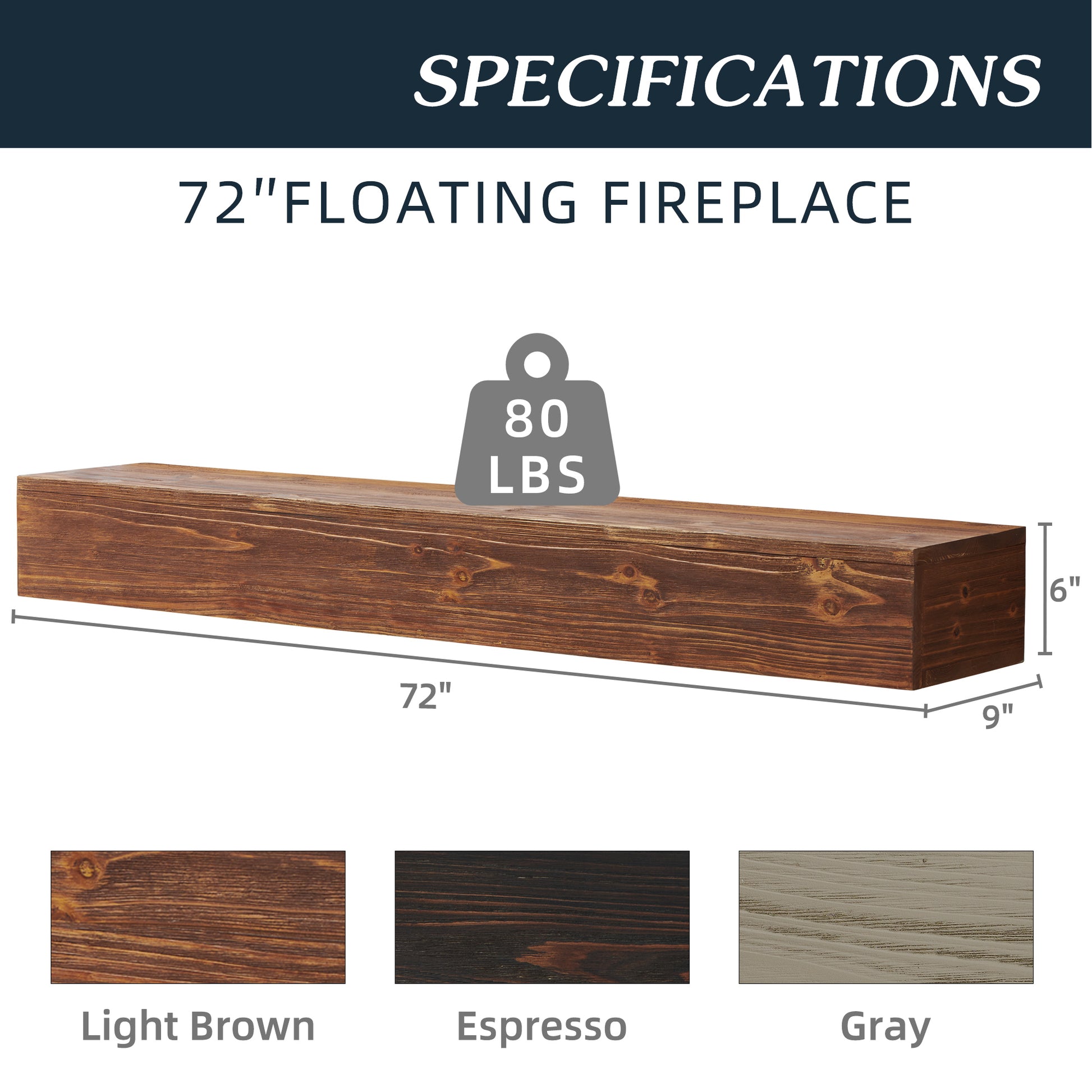 light brown faux wood floating fireplace mantel