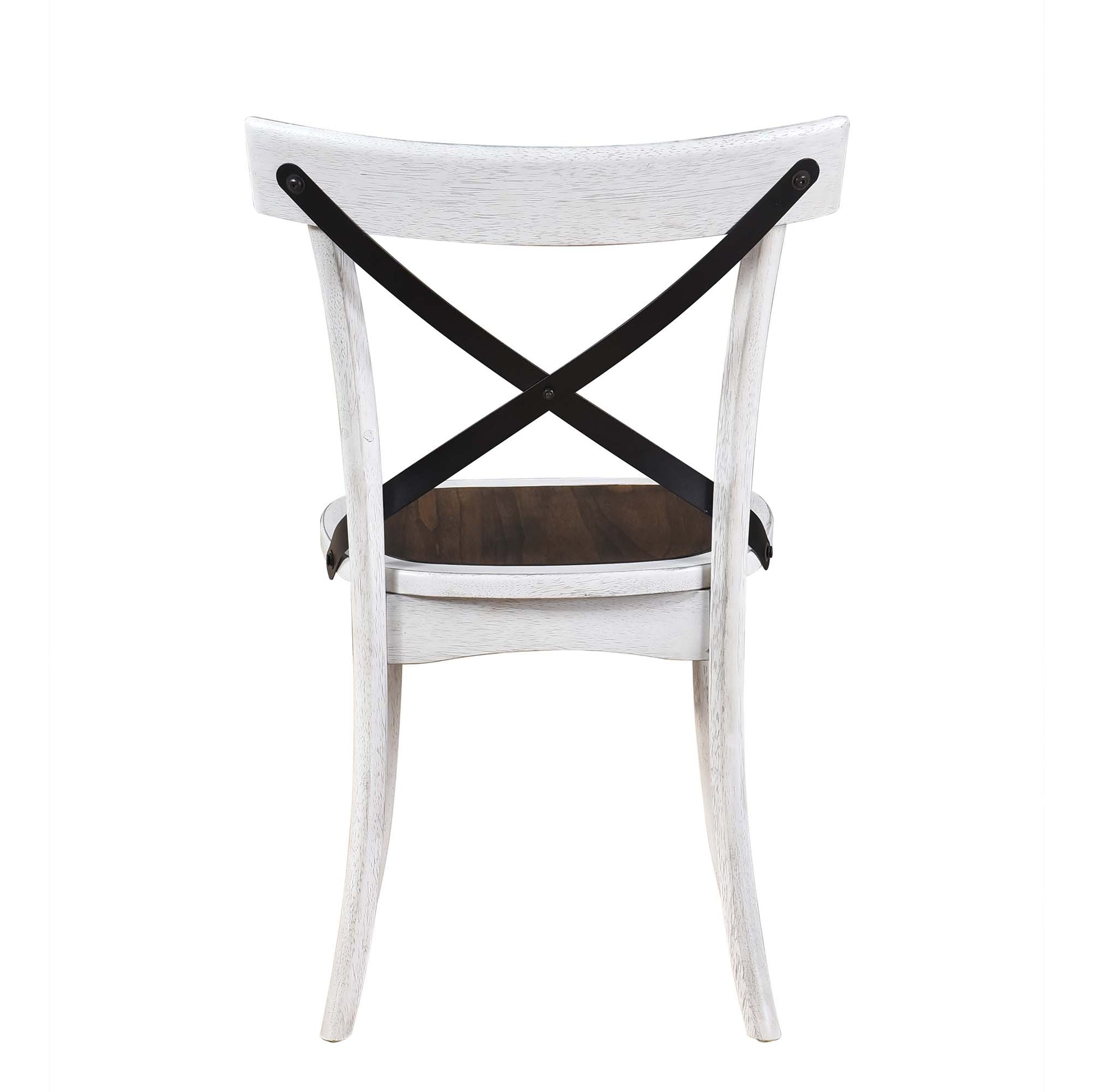 White wooden crossback chair with dark wood seat