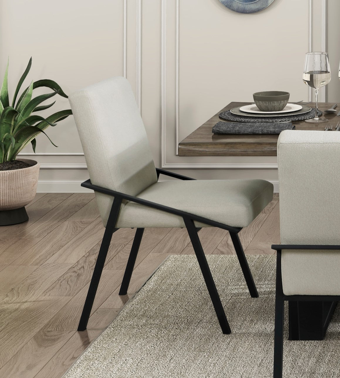 TREATLIFE HOME Enhance Dining Experience with Set of 2 Contemporary Side Chairs, Black Metal Base, Cream Upholstered for Comfort and Style