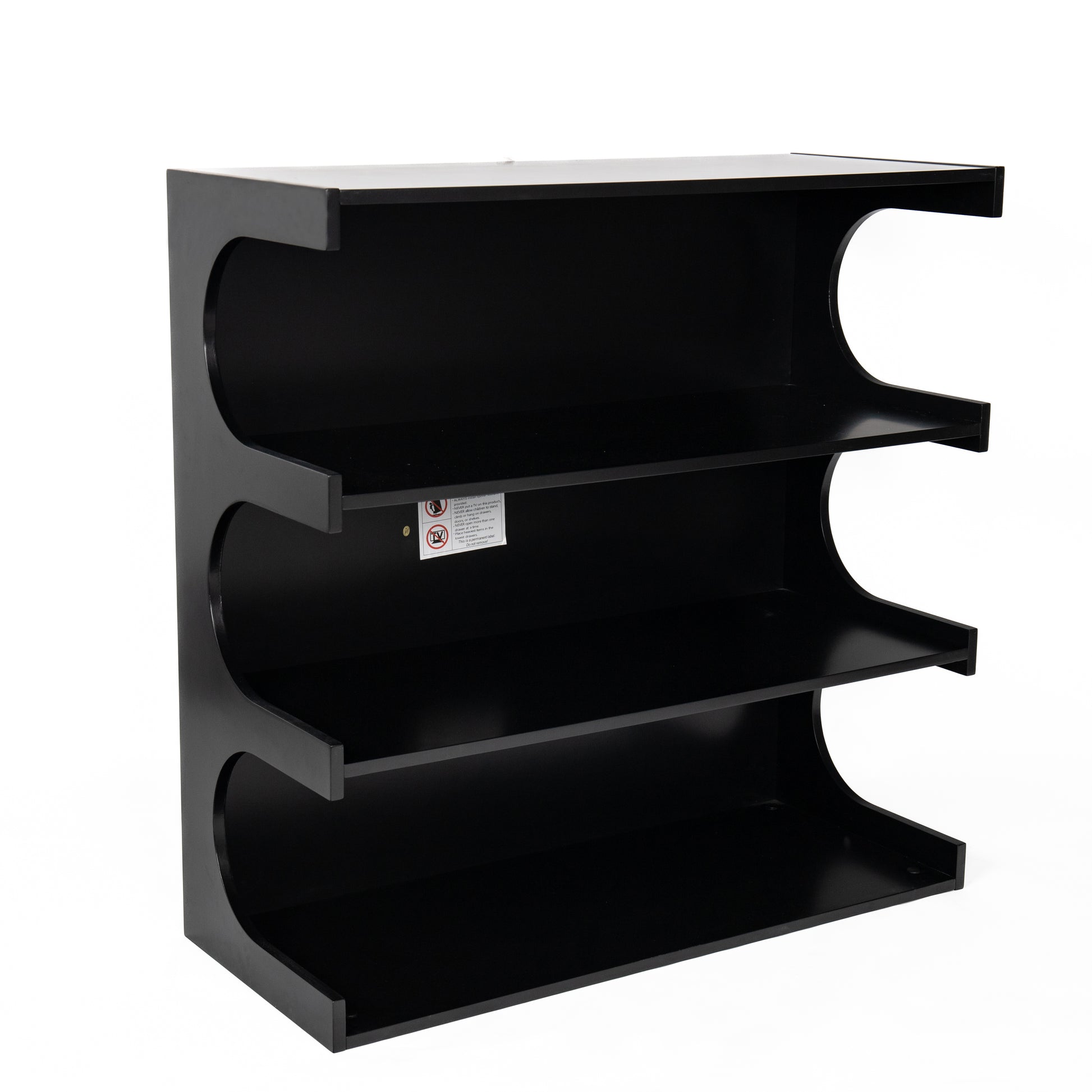 Modern black wood tier storage shelf