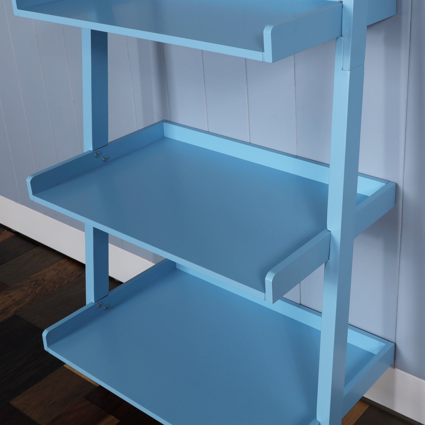 Light blue ladder shelf with three tiers