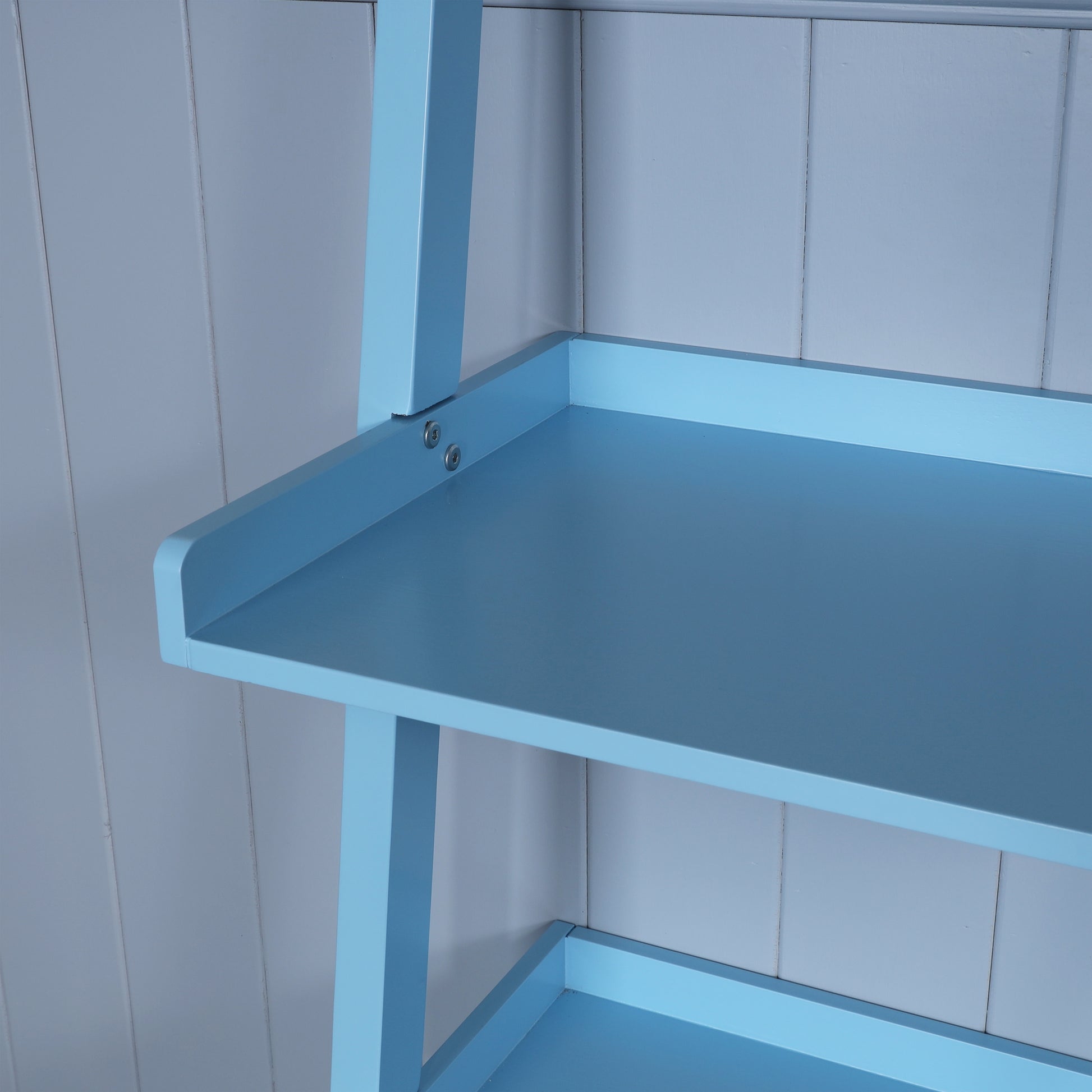 Light blue wooden ladder shelf with three tiers