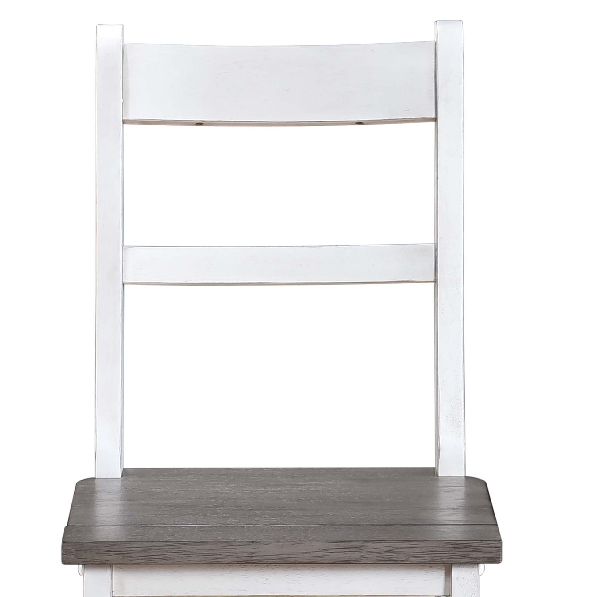 White distressed farmhouse chair with a gray wood seat