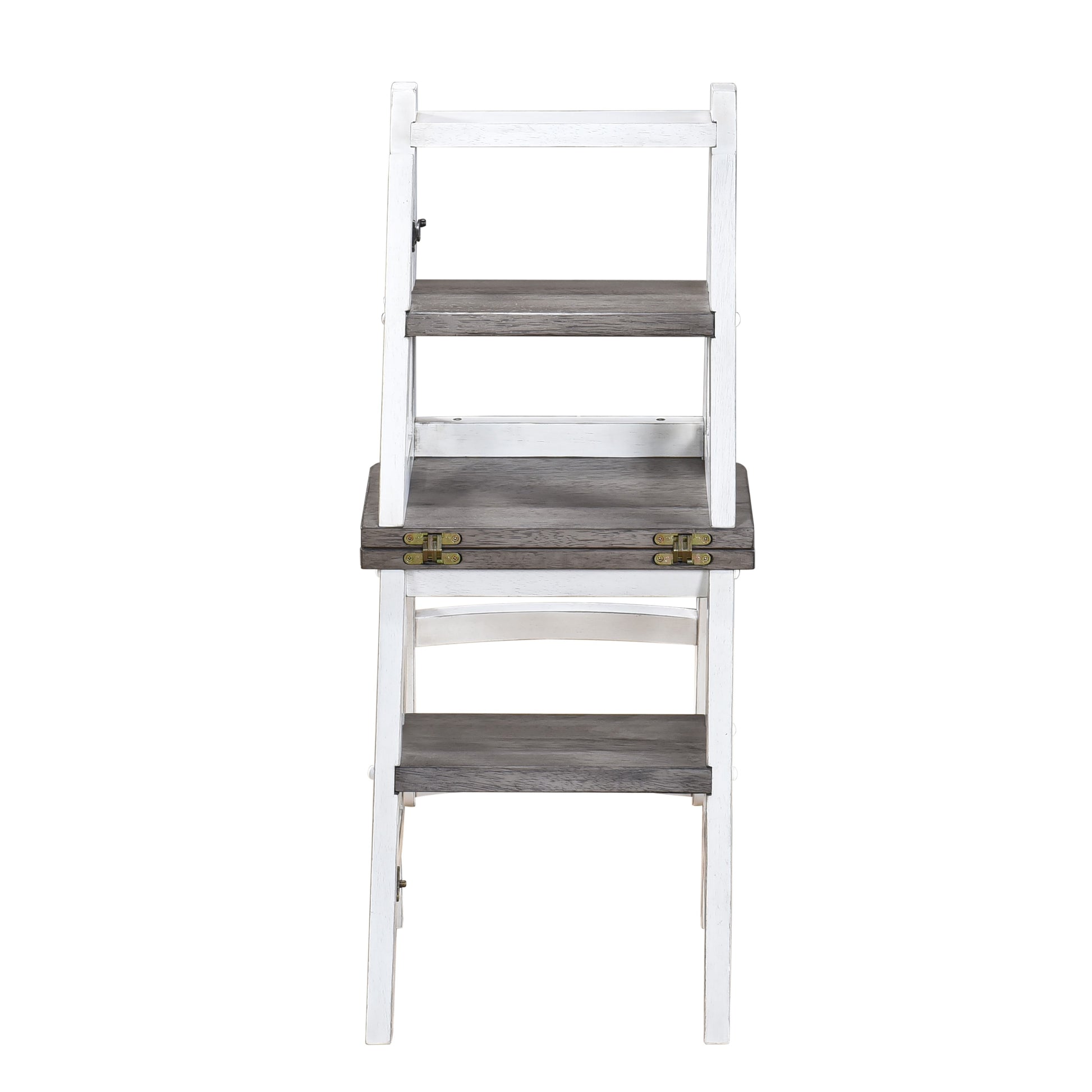 White and gray wooden step stool with three shelves