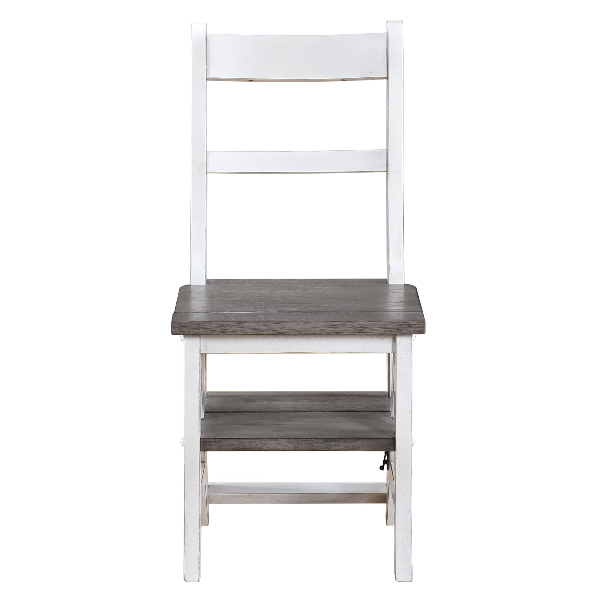 White and grey wooden farmhouse dining chair with slatted back