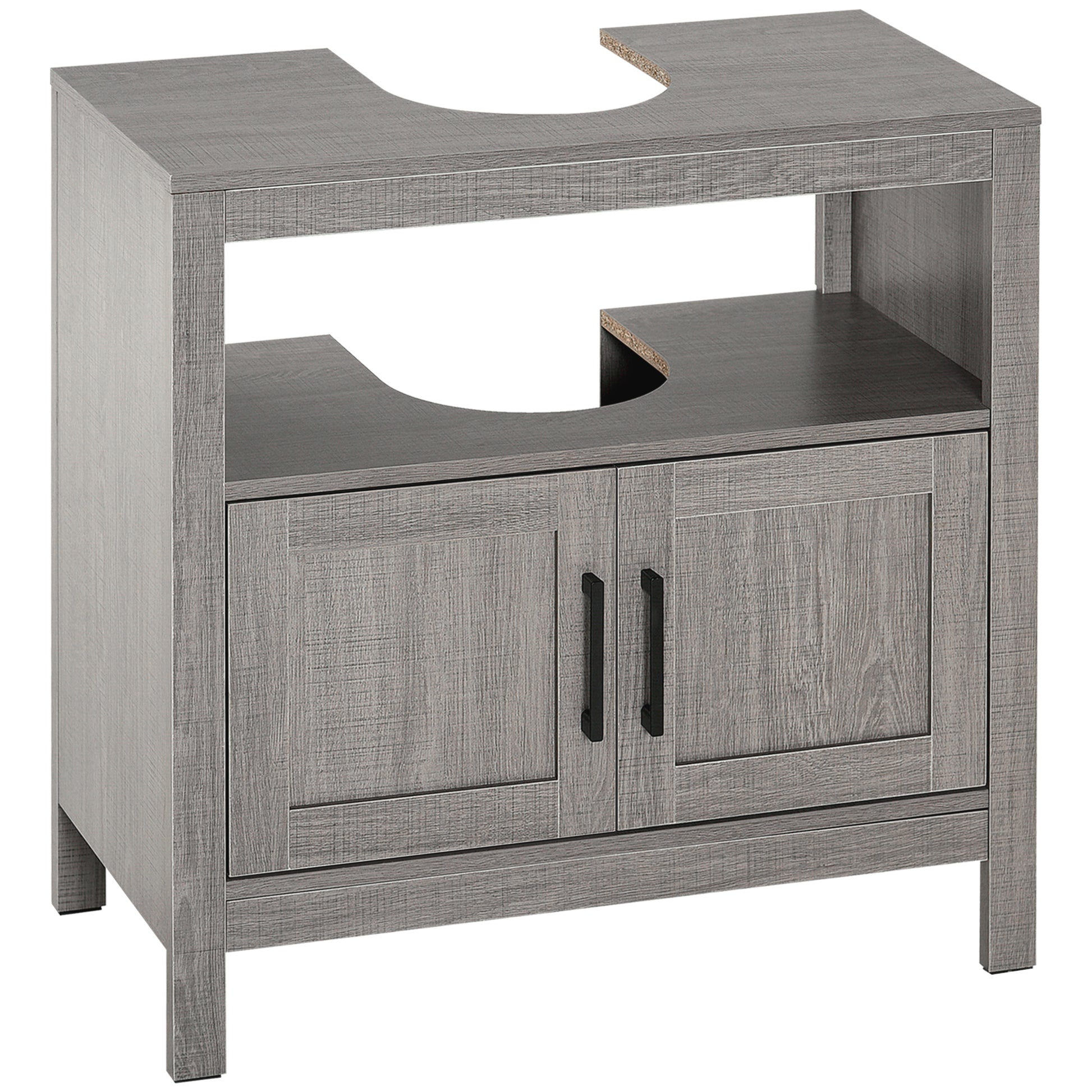 Gray wooden vanity base with two doors
