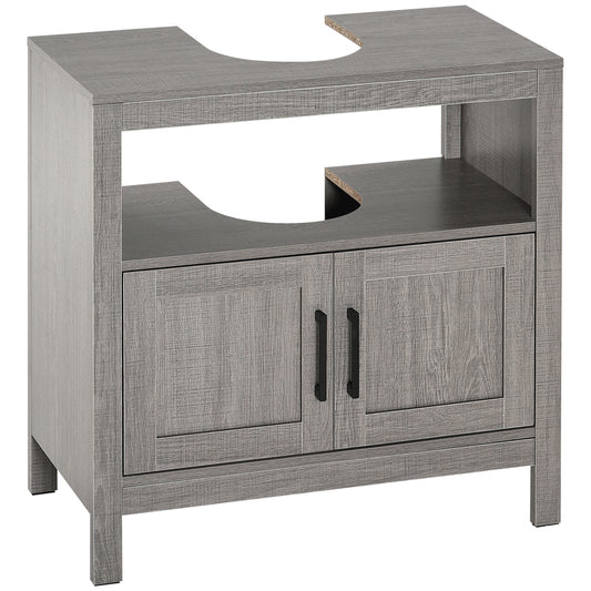 Gray wooden vanity base with two doors