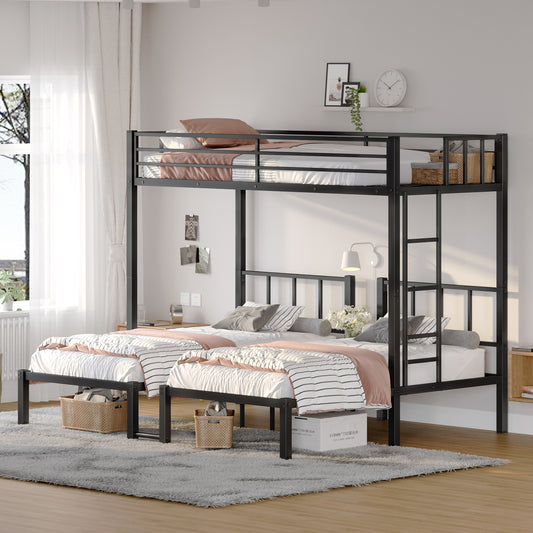 TREATLIFE HOME Metal Triple Bunk Bed for Three - Twin Over Twin & Twin XL Options, Space-Saving Design, Black