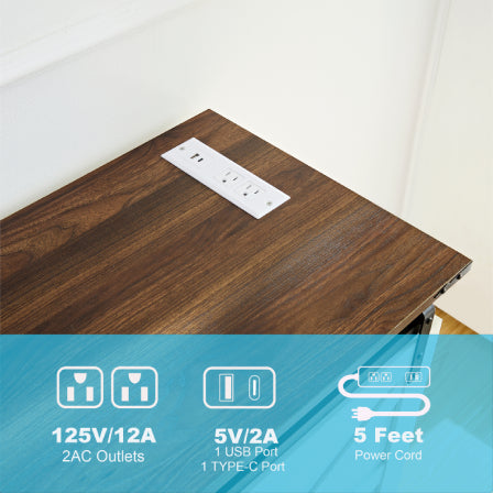 White flush mount power strip with  AC outlets and  USB ports