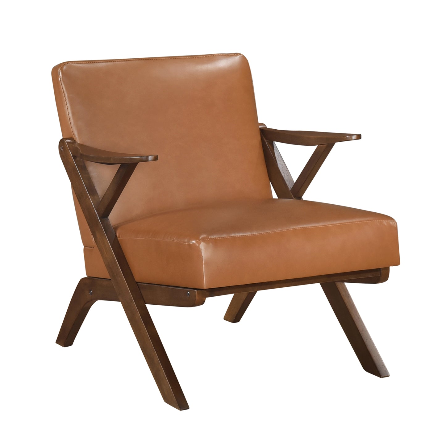 TREATLIFE HOME Stylish Brown Faux Leather Accent Chair with Solid Rubberwood Frame, Comfortable Cushions for Living Room Use