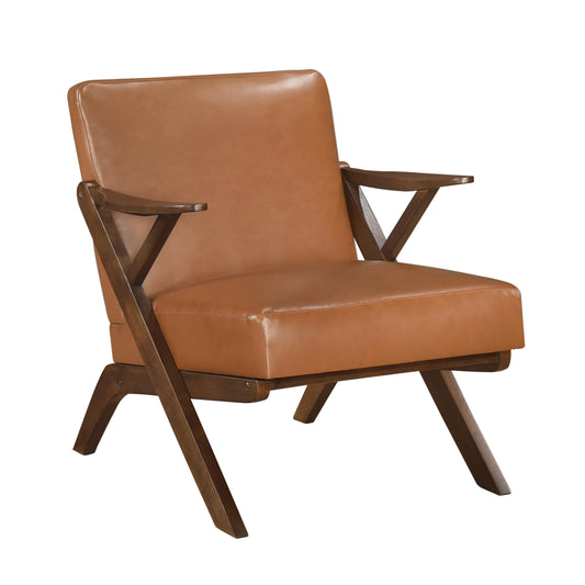 TREATLIFE HOME Stylish Brown Faux Leather Accent Chair with Solid Rubberwood Frame, Comfortable Cushions for Living Room Use