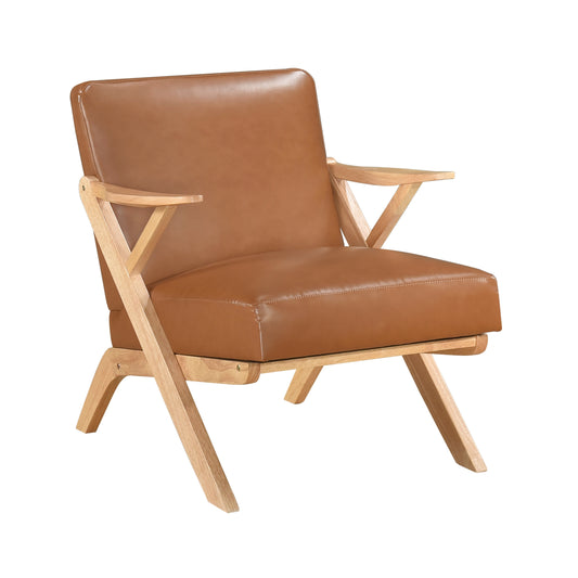 TREATLIFE HOME Stylish and Comfortable Accent Chair for Living Room, Solid Rubberwood Frame, Brown Faux Leather Upholstery