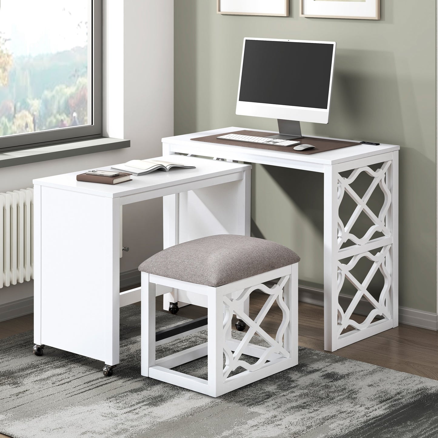 TREATLIFE HOME Versatile Desks and Stool Set for Enhanced Productivity, Mobile Design with Charging Ports for Modern Office Needs