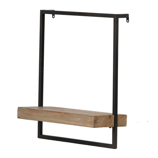 Rustic wood and black metal floating wall shelf