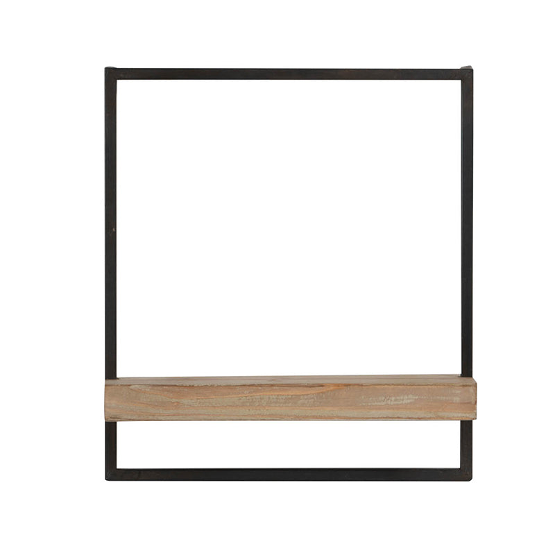 Rustic metal wall shelf with a light wood plank