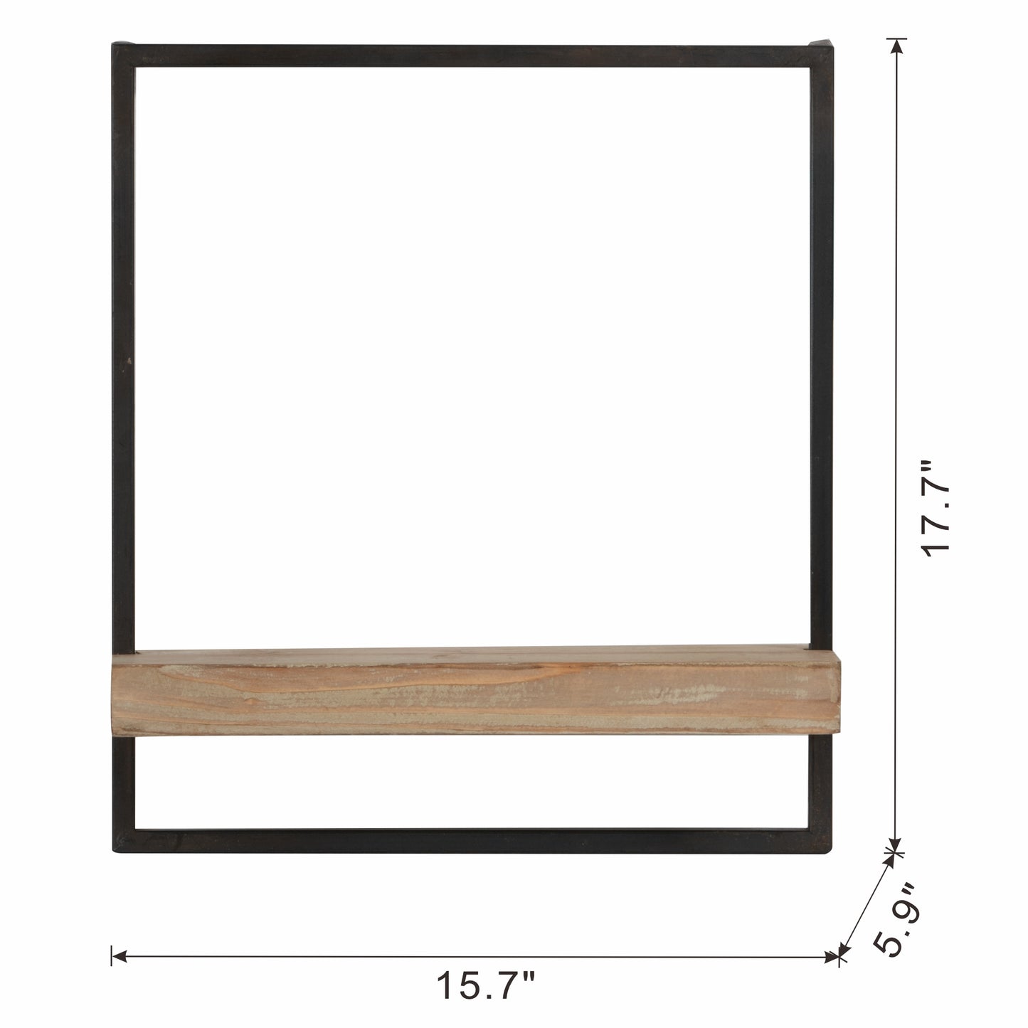 Rustic wood wall shelf with black metal frame
