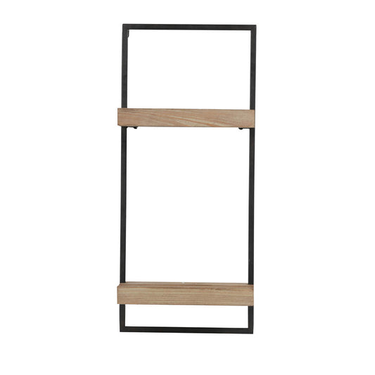 Modern black metal wall shelf with light wood planks
