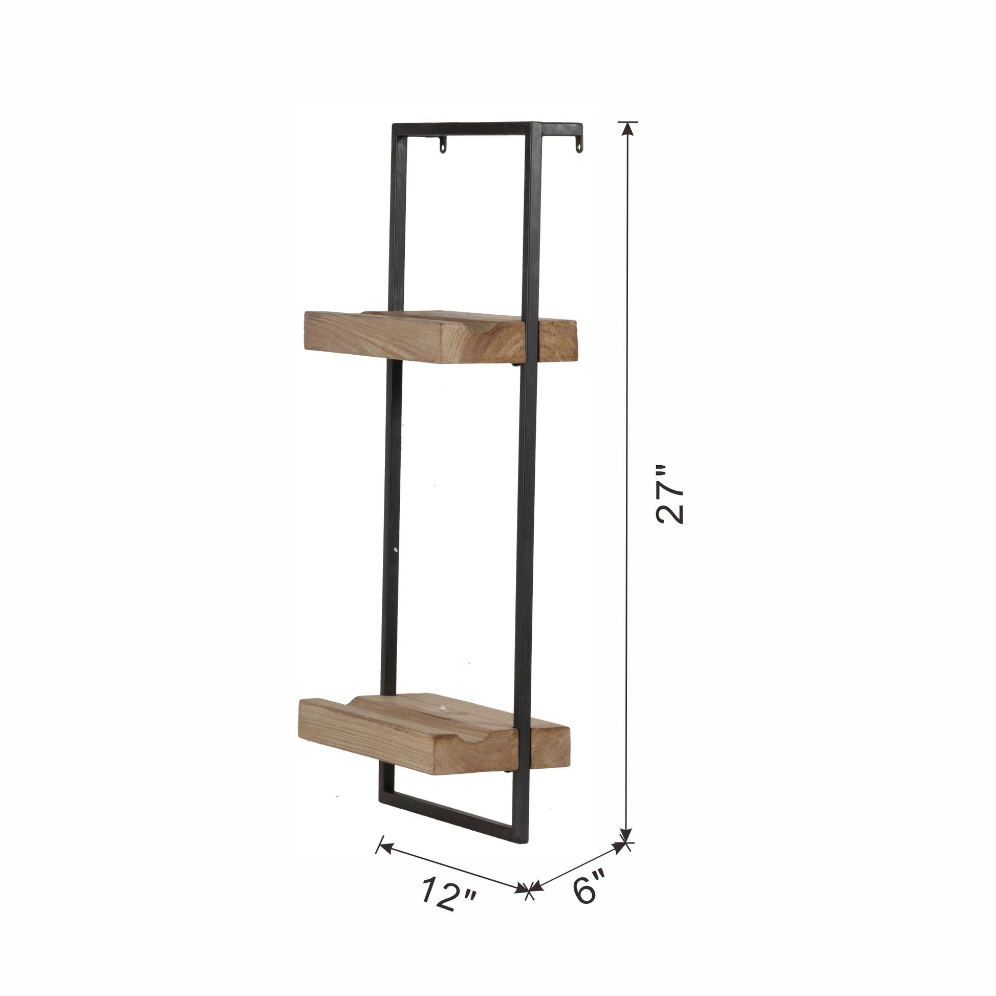 Rustic twotier wood and metal wall shelf