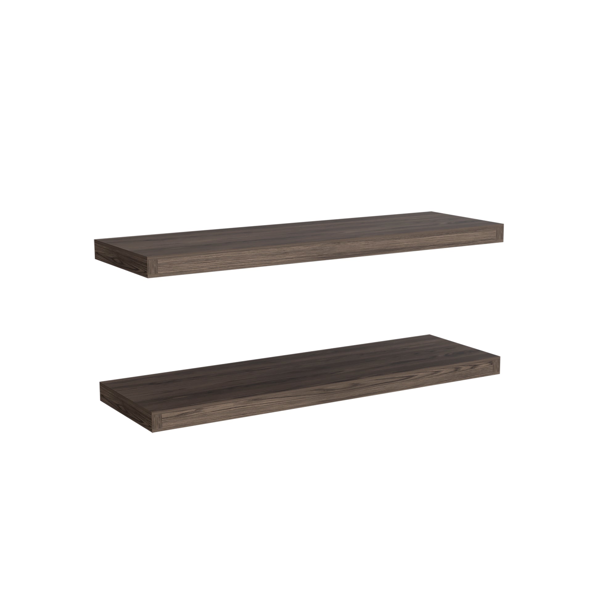 Dark wood floating shelf with clean lines
