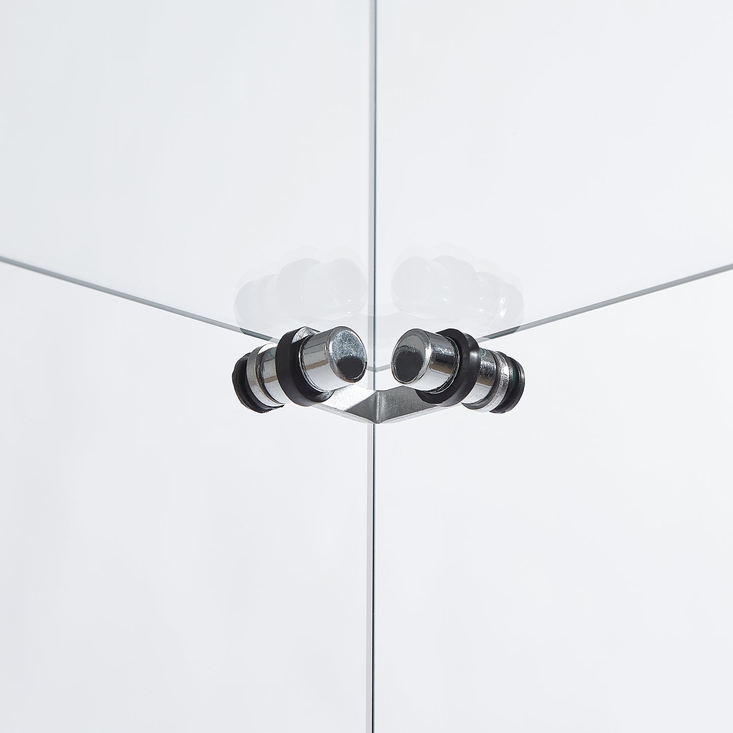 Chrome shower door hinge with black rubber accents