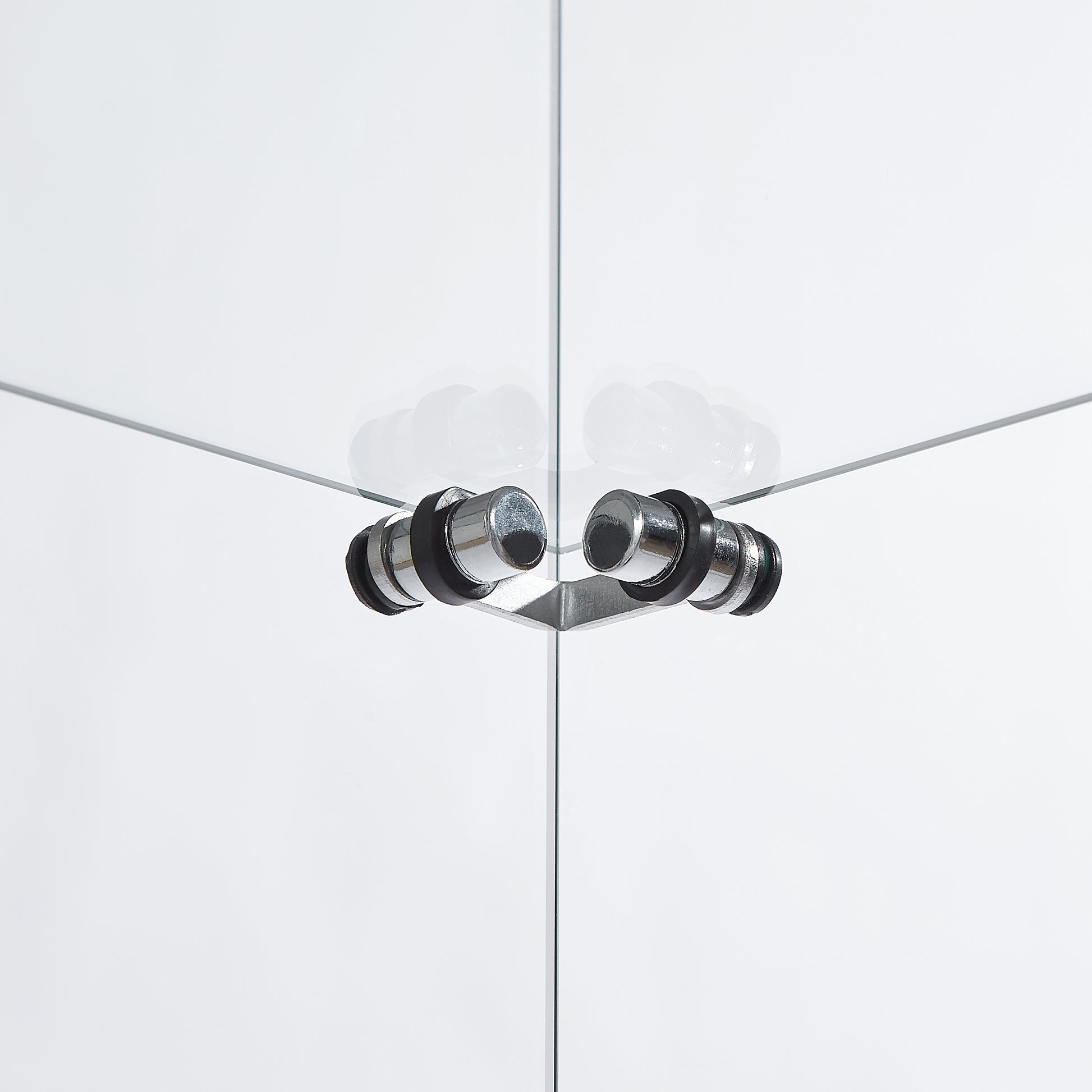 Chrome shower door hinge with black rubber accents