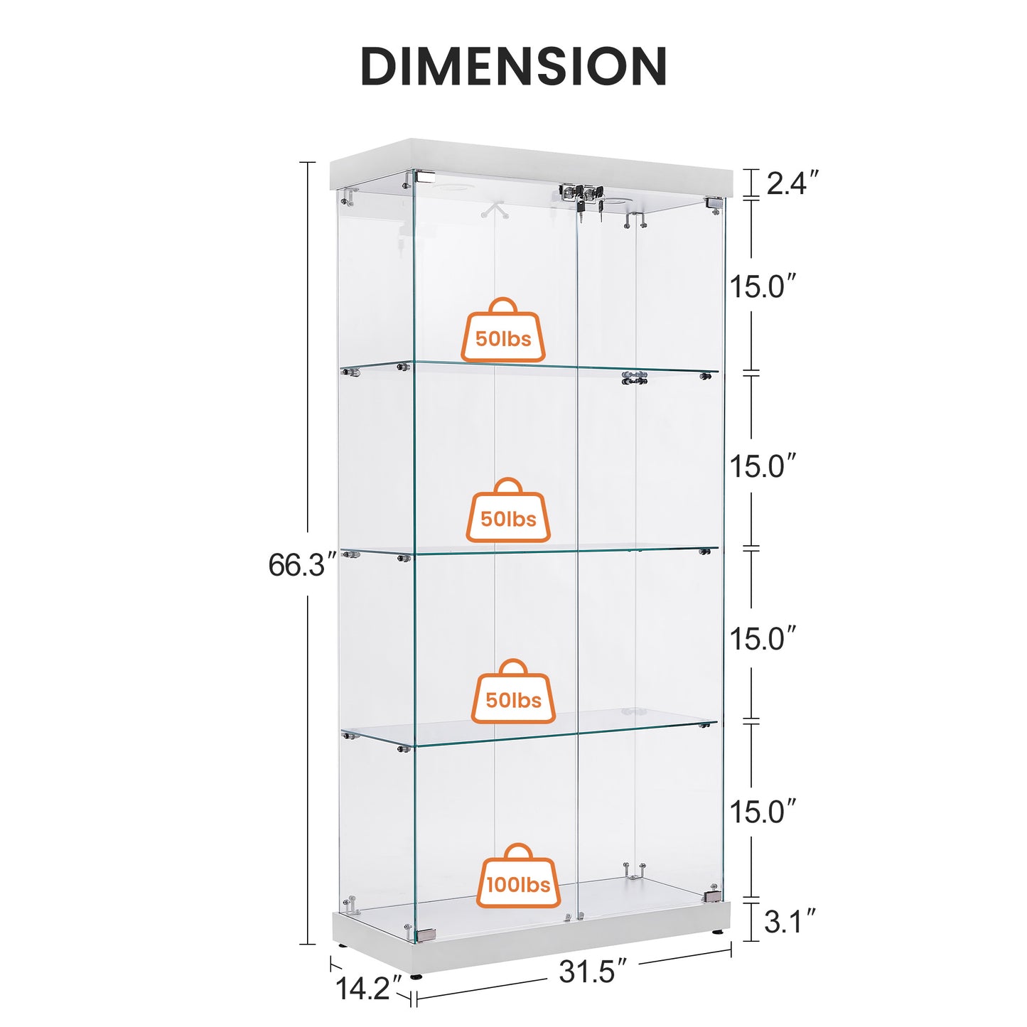 Elegant glass display cabinet dimensions  H x  W x  D