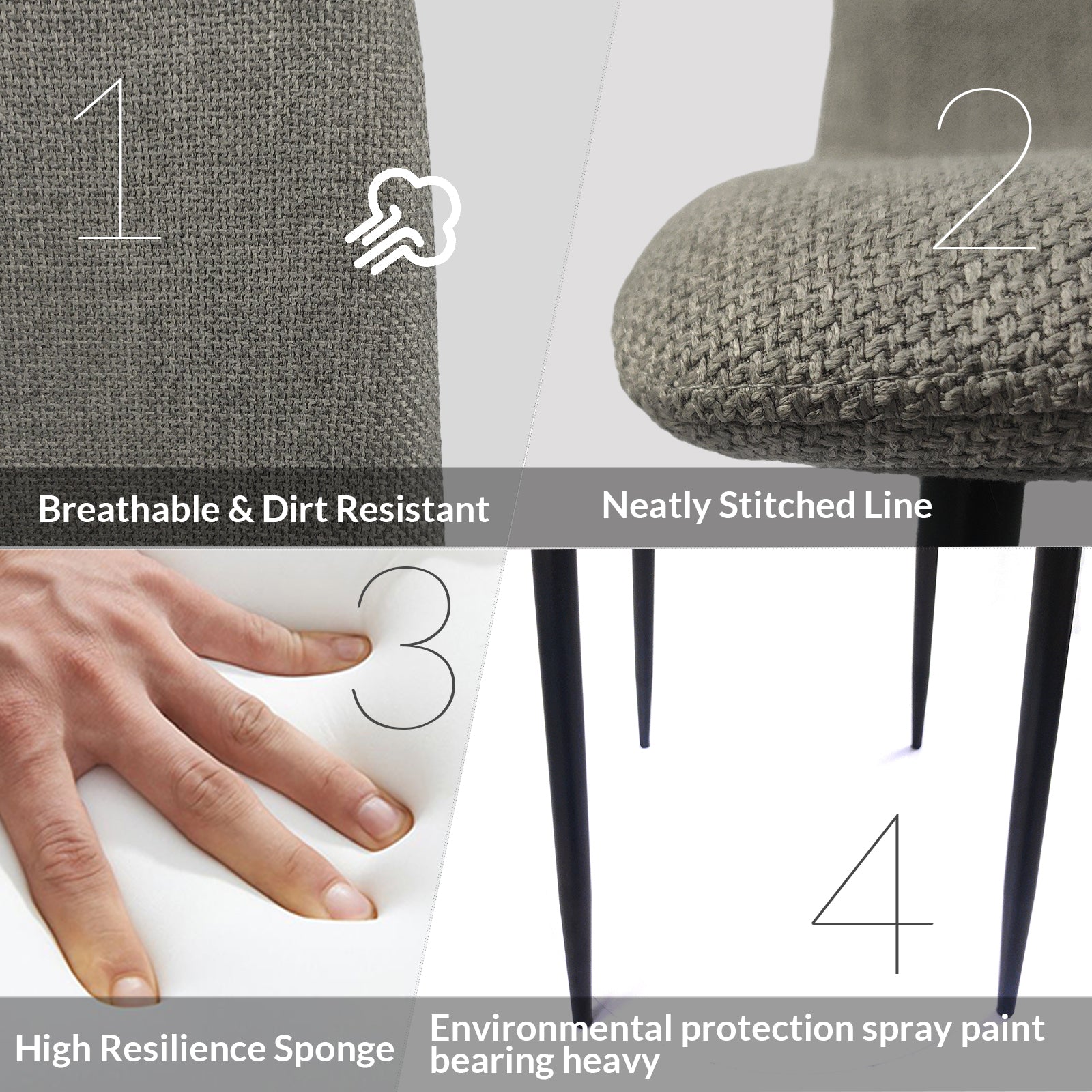 Closeup of grey fabric chair back showing breathable texture